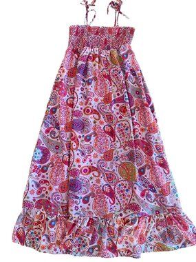 Liberty Of London Pink Smocked Sundress Floral Paisley Print Women's Size M